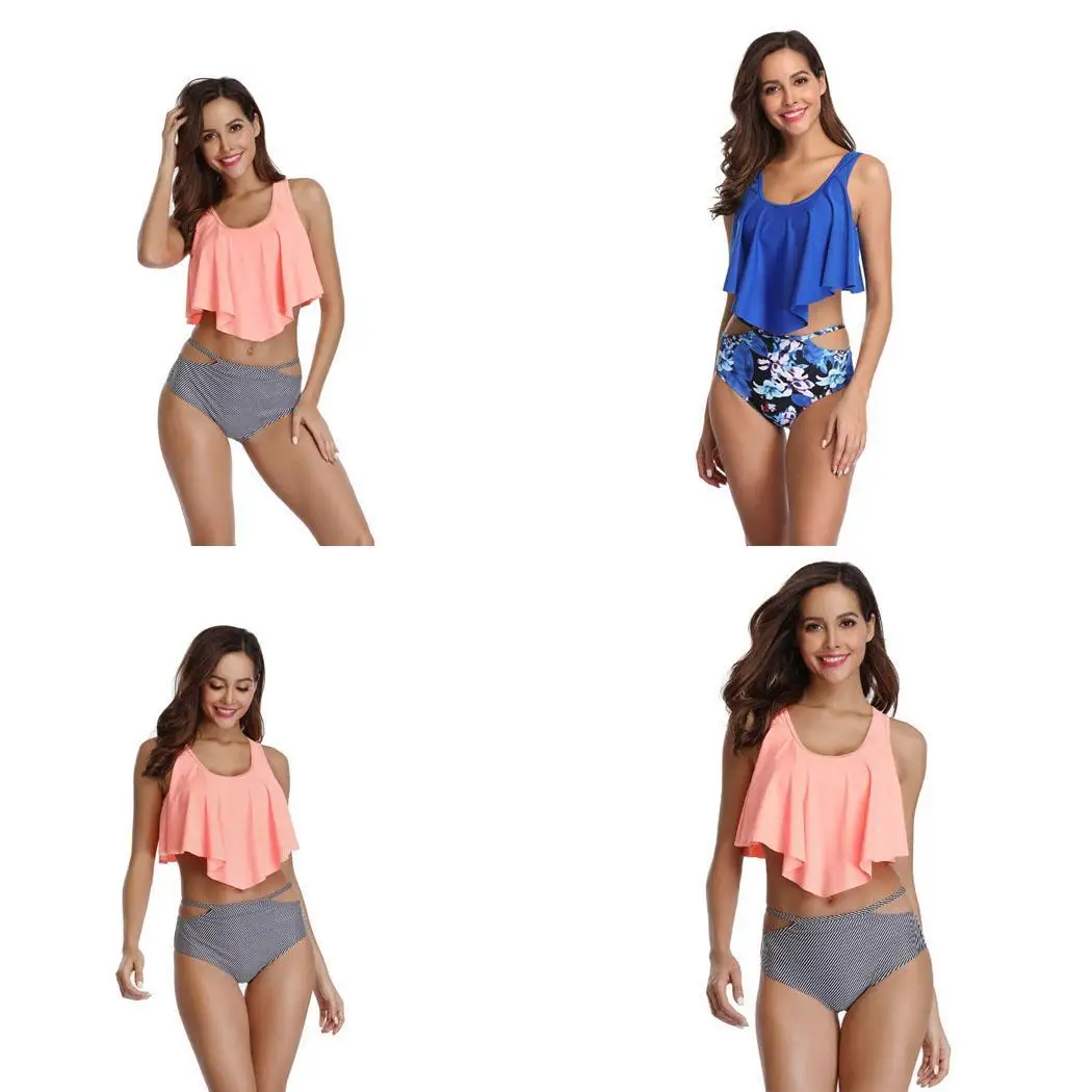 Женский комплект бикини с высокой талией Раздельный купальник из двух частей