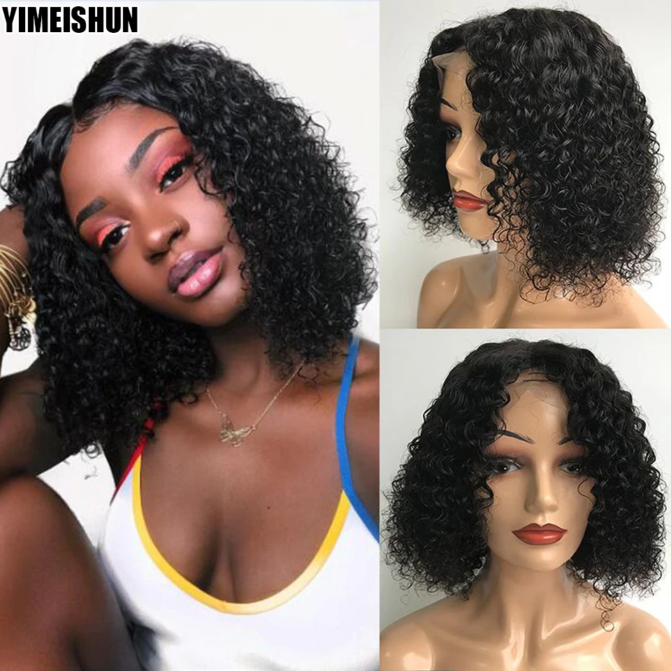 

Парик с кудрявыми волосами, парик с фронтальным Бобом, предварительно выщипанный парик 13x4, парик с фронтальной сеткой, черный Боб, бразильск...