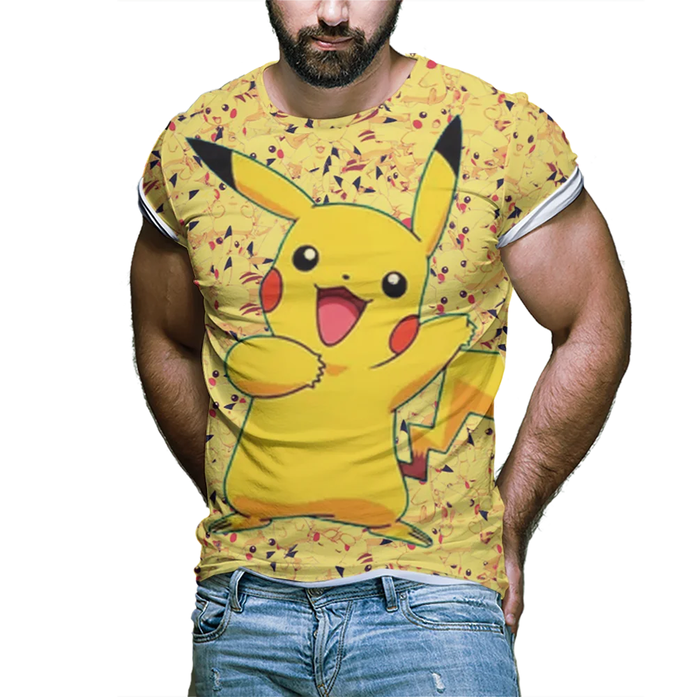 

T-Shirt Anime Pikachu Men's 3D Printed Short Sleeve manga Costume Cool Funny Kawaii element Casual Tee Shirt Summer 3D anime