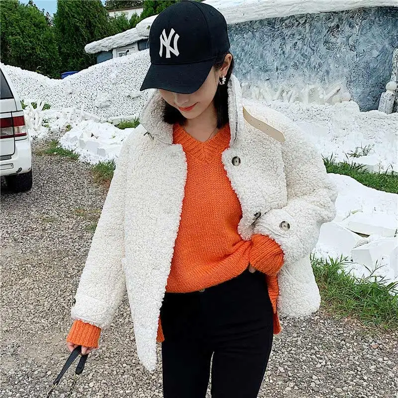White Женское зимнее теплое плюшевое пальто модное пальто из искусственного меха куртка из меха ягненка Женская Базовая Куртка парка верхняя одежда Смешанное пальто - Цвет: White