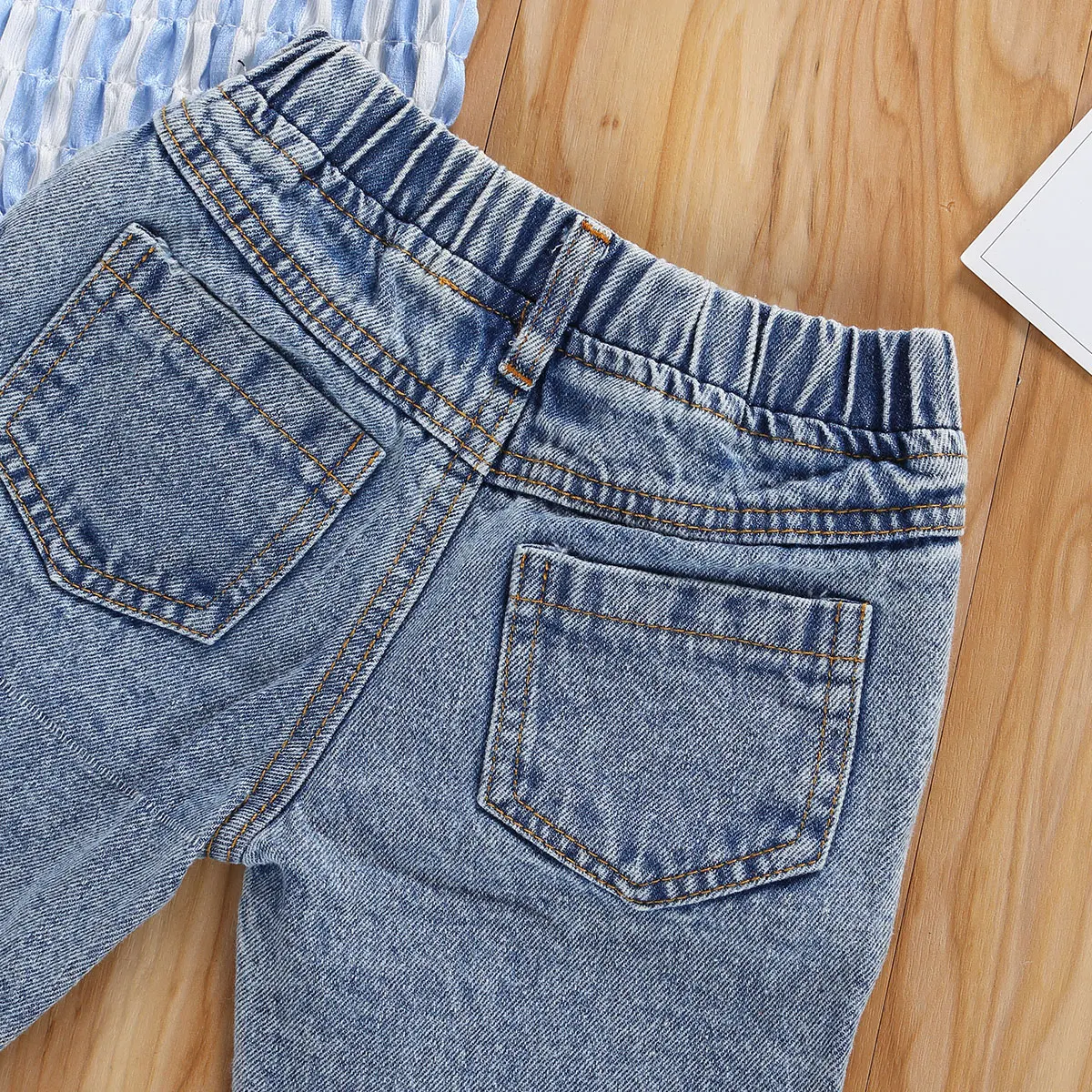 

Pudcoco 2020 Toddler Baby Girl Fashion Summer Clothes Striped U-Neck Short Sleeve Top and Solid Color Jeans for Kids Girls 1-6T