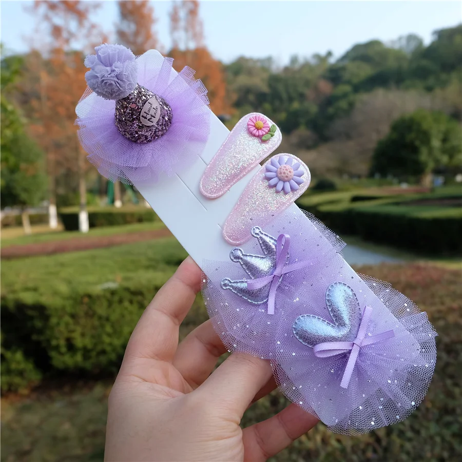 

5Pcs/Set Shiny Crwon Hair Clips For Children Girls Cute Flower Hairpins Princess Headwear Kids Hair Accessories Barrettes Ins
