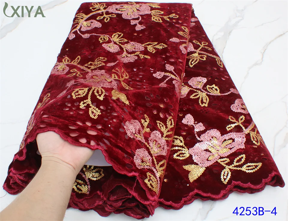

Hot Sale Velvet Lace Fabric African Sequin Laces Fabrics for Women Dress Nigerian Mesh Tulle Lace Fabric with Sequins APW4253B