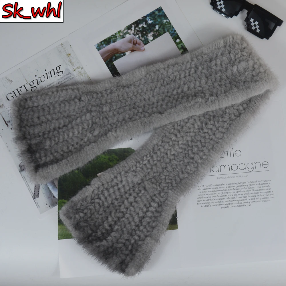 

Long Style Winter Warm Soft Women Real Mink Fur Scarf Lady Genuine Mink Fur Wrap Scarves Brand Knitted Mink Fur Shawl Scarves
