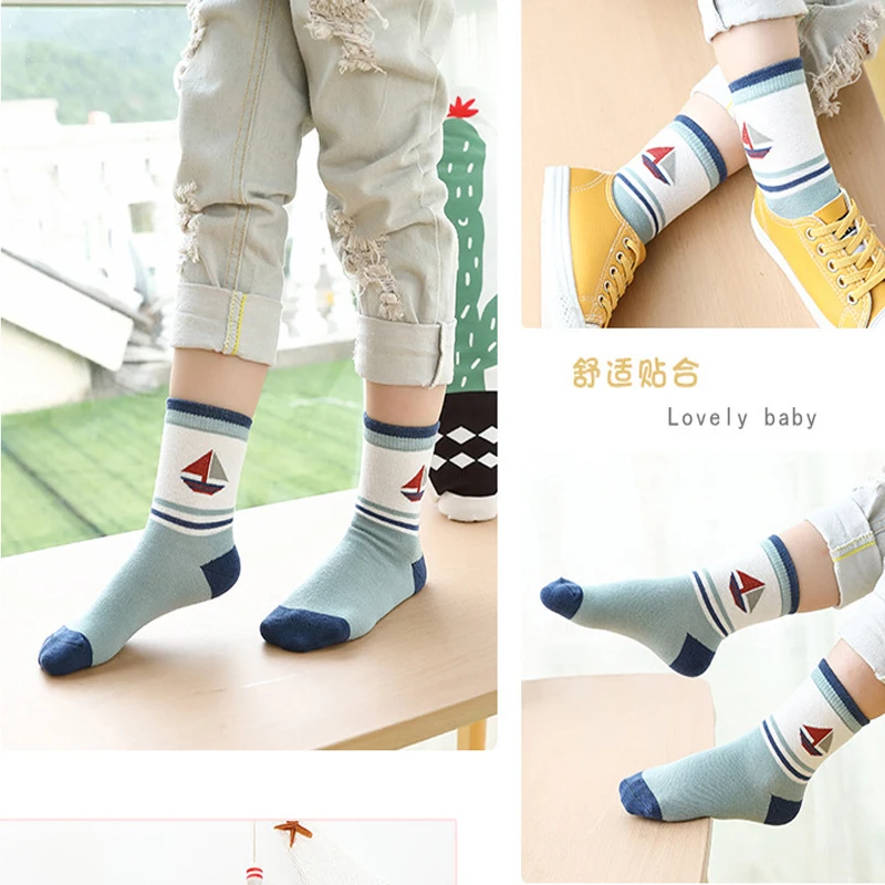 Детские осенне-зимние новые детские носки хлопковые с рисунком парусника для