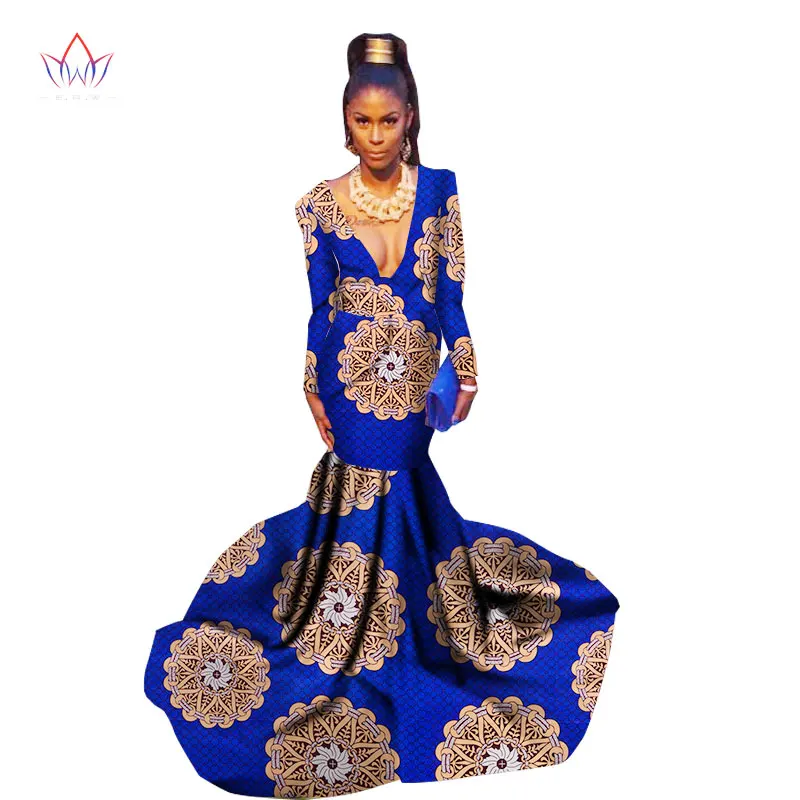 

Bintarealwax 2021 Африканское длинное платье для женщин базин богатая ткань африканский восковой принт платье русалки Африканский стиль Одежда ...