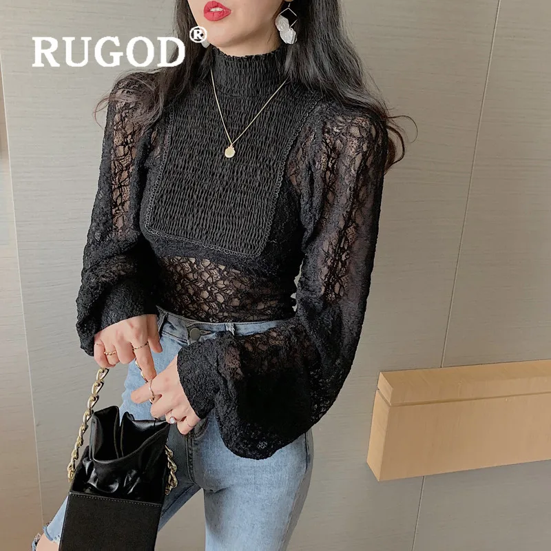 RUGOD кружевная блузка женские блузки с длинным рукавом элегантный топ корейская