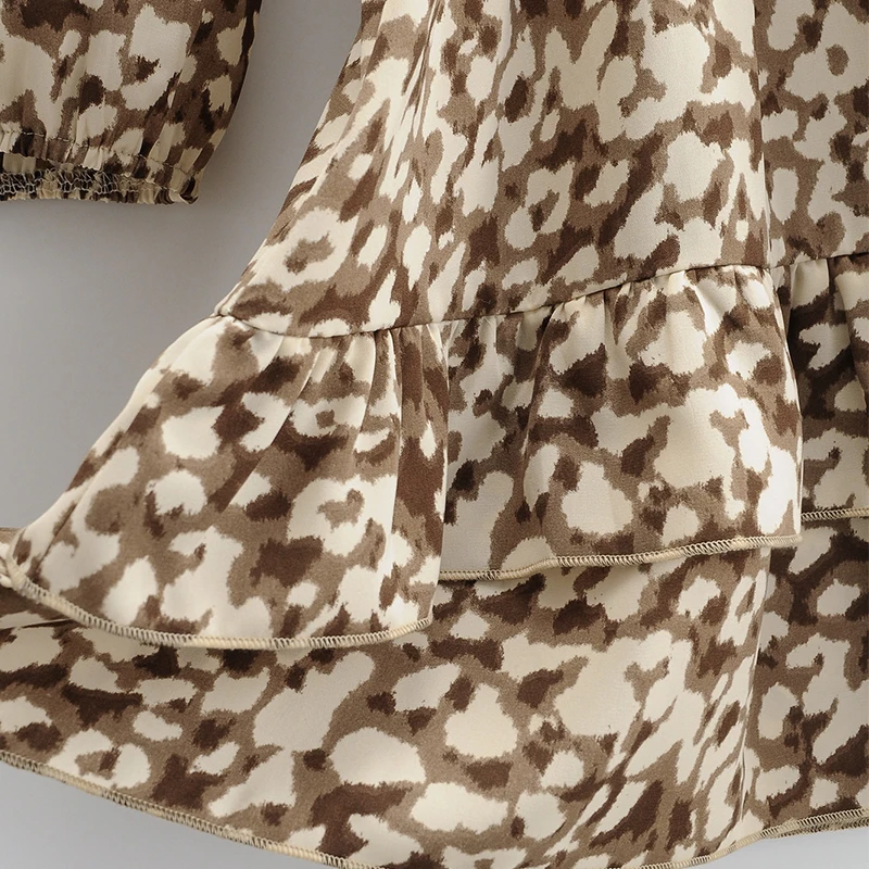 

Women Summer Vintage Sweet Mini Dress Long Sleeve Print O-Neck Elastic waist Cascading Ruffle Female Elegant Dresses Vestidos