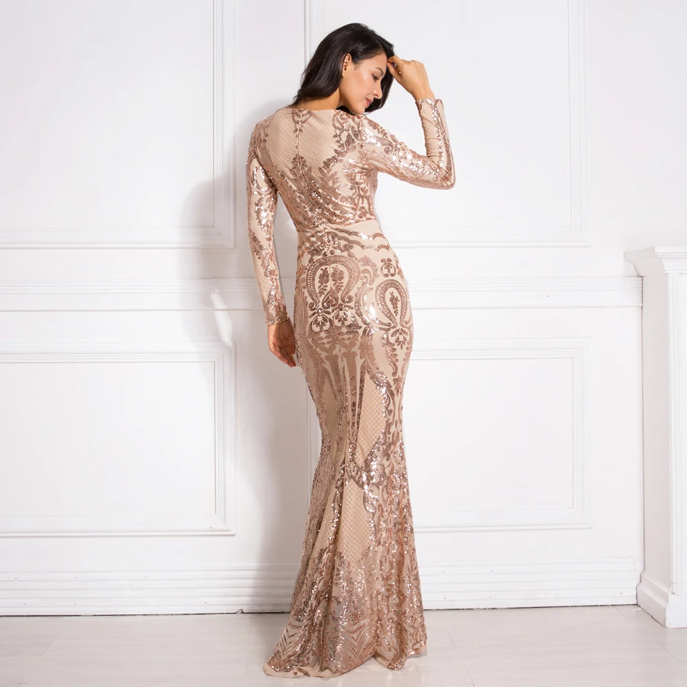 Осенне зимнее вечернее платье с длинным рукавом и круглым вырезом|Женские