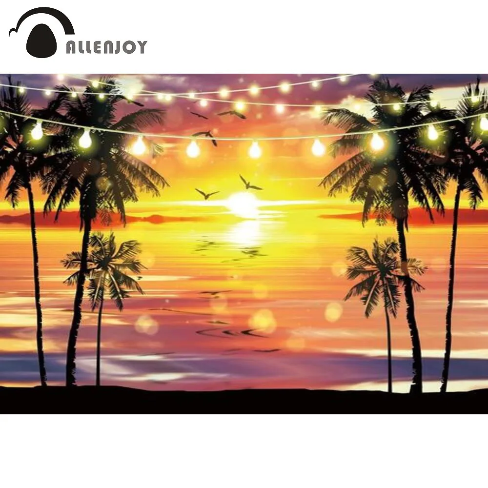 

Фон для фотографирования Allenjoy с изображением моря дня рождения свадьбы чайки заката барбекю летних праздников кокосовое дерево тропически...