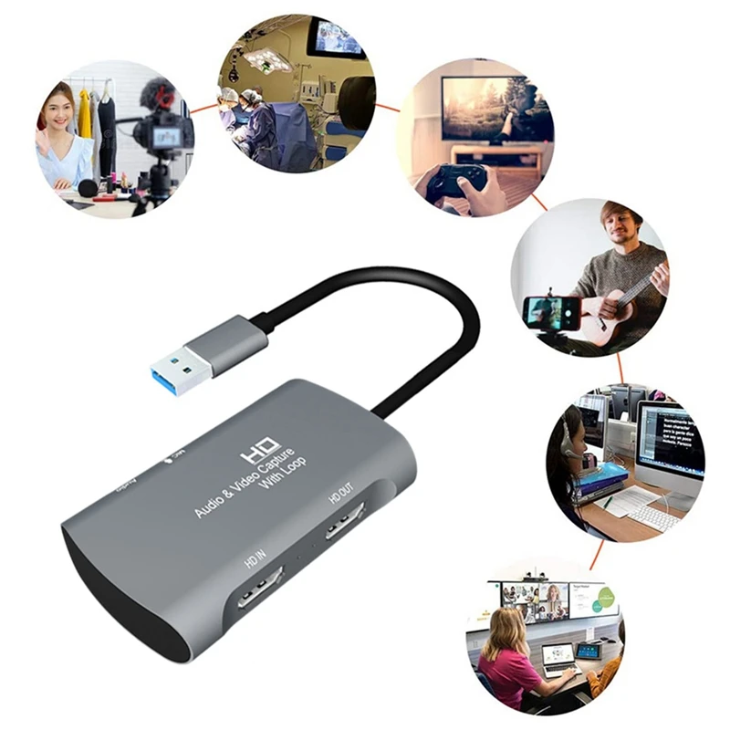 

HDMI HD Video Capture Card Conference / Live Recording with Ring Out o USB to HDMI 4K Acquisition Card