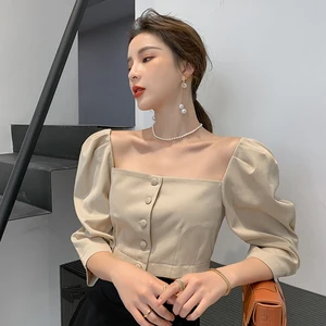 RUGOD 2021 Весенняя простая однотонная короткая рубашка с квадратным воротником универсальная рубашка Женская Весенняя рубашка для свиданий