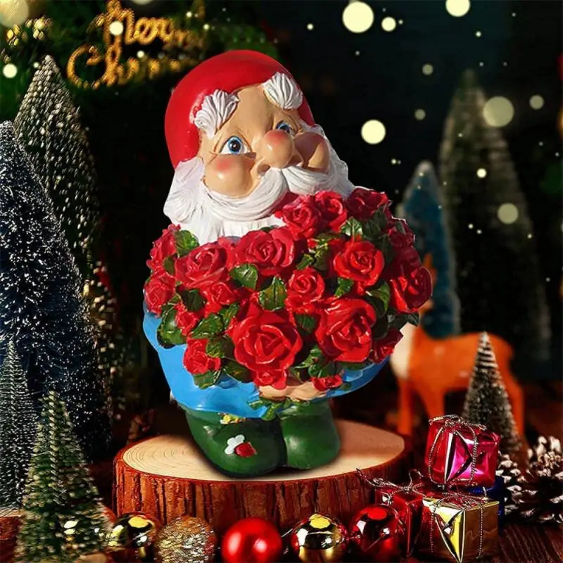 

Garden Gnomes Outdoor Decoration Ornaments A Bunch Red Roses Resin Dwarf Statues Planter Flowerpot Christmas Decor Crafts Gift