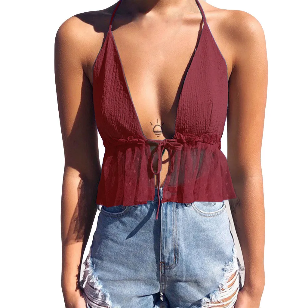 Женский сетчатый canisole сексуальный чистый цвет с открытыми плечами открытая