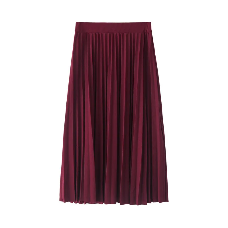 

Spring Summer 2021 New Women Chiffon Skirt Mid-Length Pleated High Waist Slim Loose Office Lady Casual Fashion Pink Skirt Female