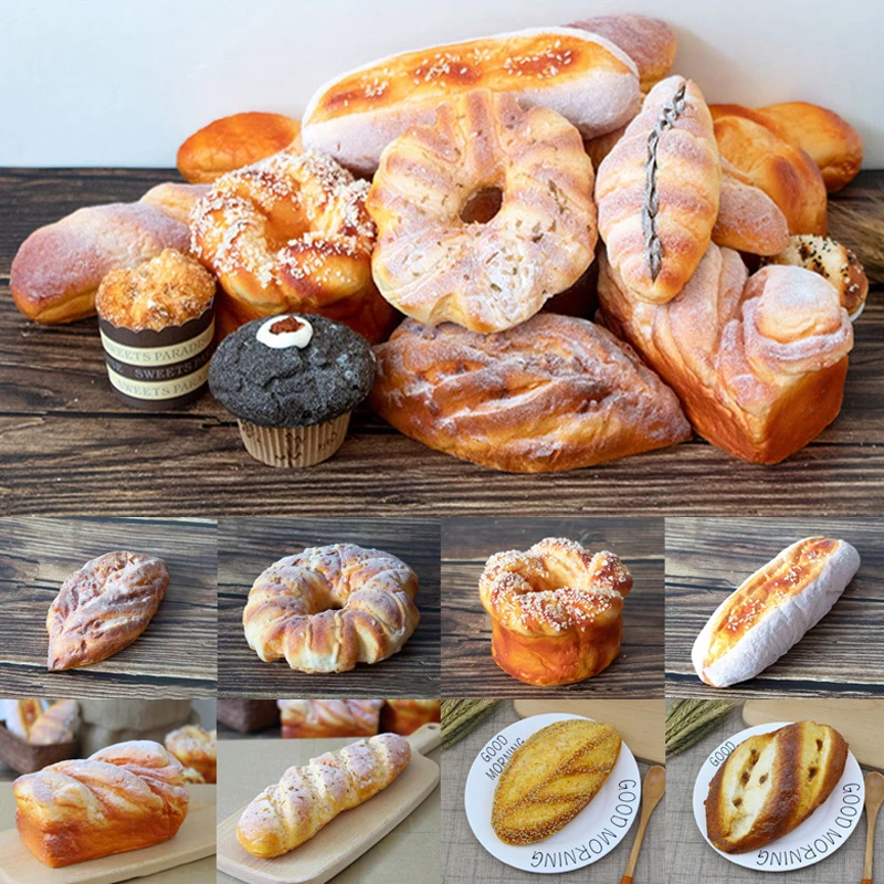 

Artificial Bread French Baguette Danish Pastry Toast Bagels Simulation Foods Bakery Craft Croissant Sesame Butter Clap Brash Oat