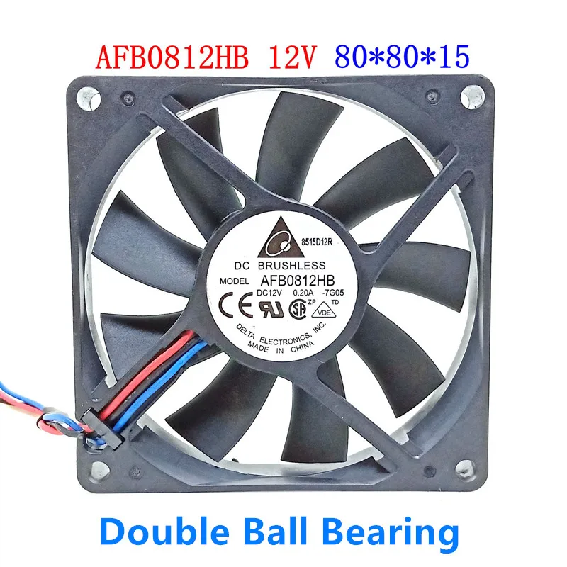 Original Delta AFB0812HB Server Fan 8CM 80MM 8015 80*80*15MM Double ball bearing Cooling fan 12V 0.2A 3 wire fan with 3PIN