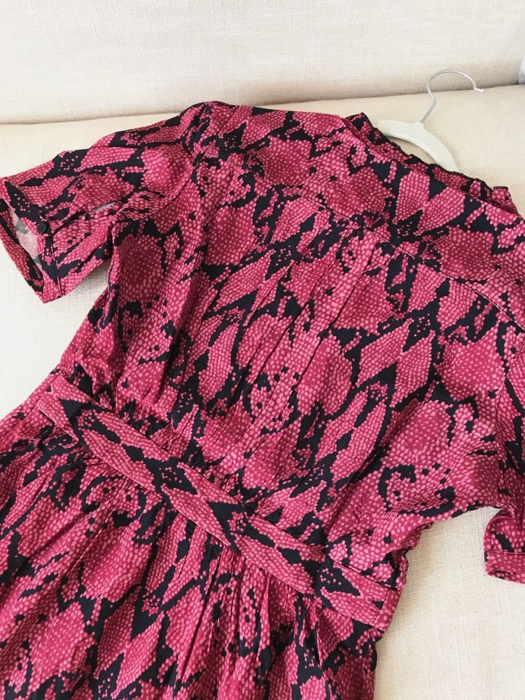 

100% Viscose Women Dress Vintage Rose Red Snake Print Mini Dress