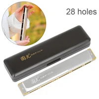 28 holes harmonica key of c wide range accent silver stainless steel musical instrument with case