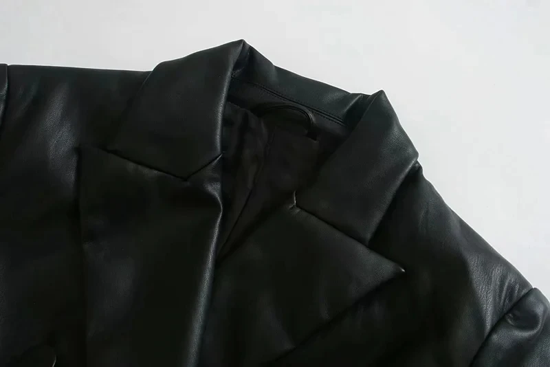 Женский двубортный Блейзер Za черный блейзер из искусственной кожи Осенний с