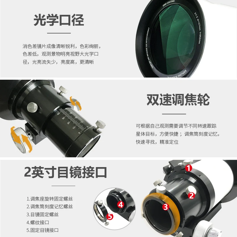 

Explore Scientific 80ED APO Professional Astronomical Telescope F/6 Air-Spaced Triplet Refractor ED Lens Dual-speed Focuser