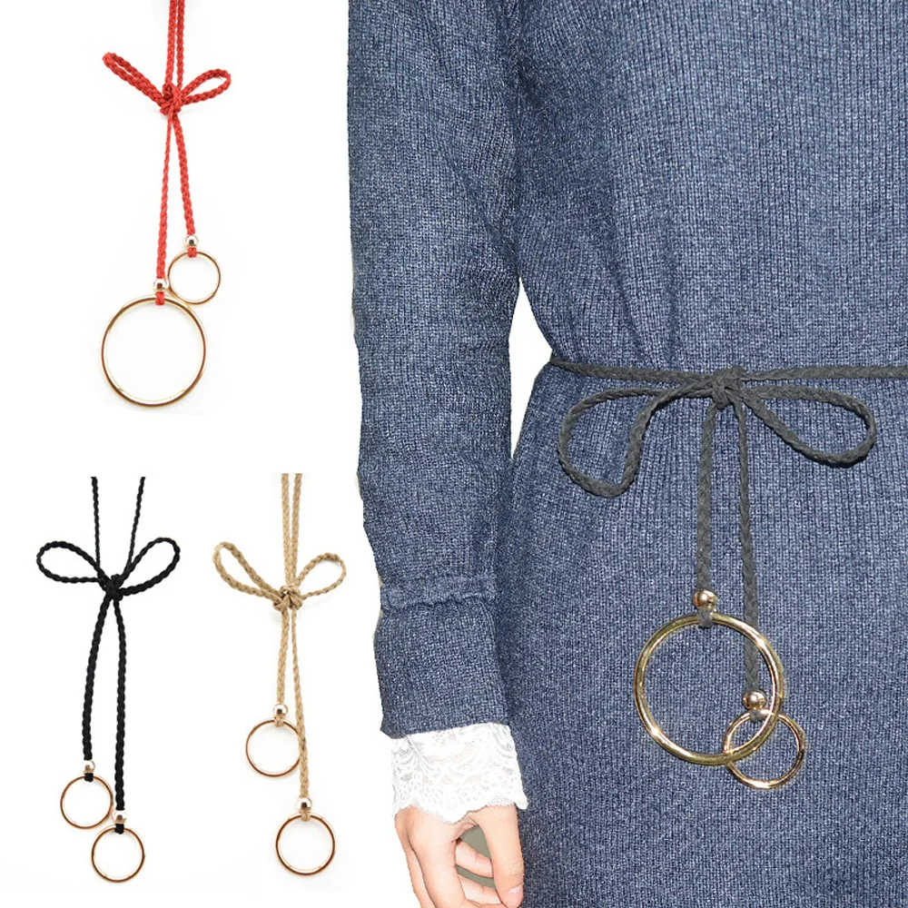 Женский большой маленький Золотой Круглый Пряжка Тощий Пояс плетеный пояс для