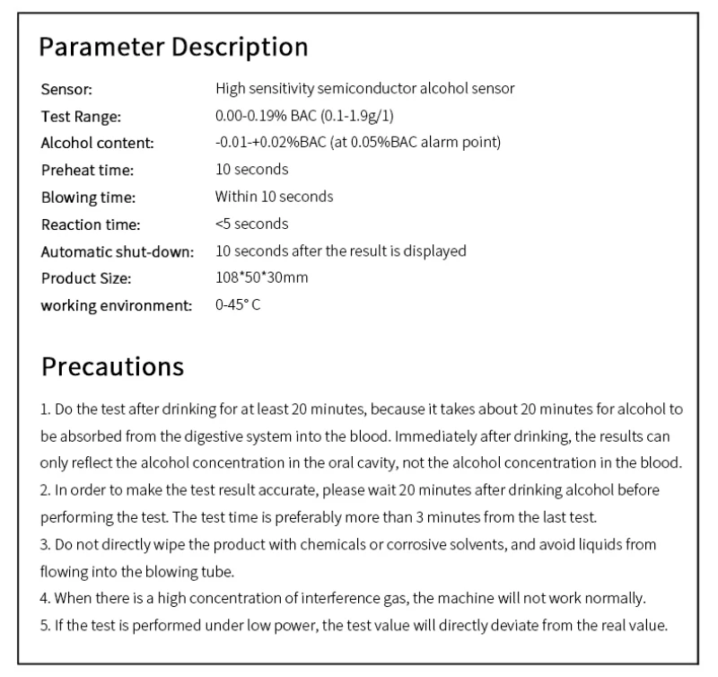 

Professional Digital Alcohol Breath Tester LED Backlit Digital Display Mini Pocket Breathalyzer Automobiles Parts & Accessories