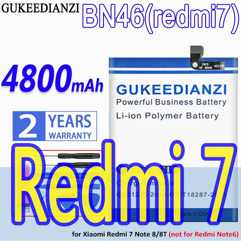 

Аккумулятор большой емкости GUKEEDIANZI BN46 4800 мА · ч для Xiaomi Redmi 7, Redmi Note 6, Note6, Note 8, Note 8T, Note8, Note8T