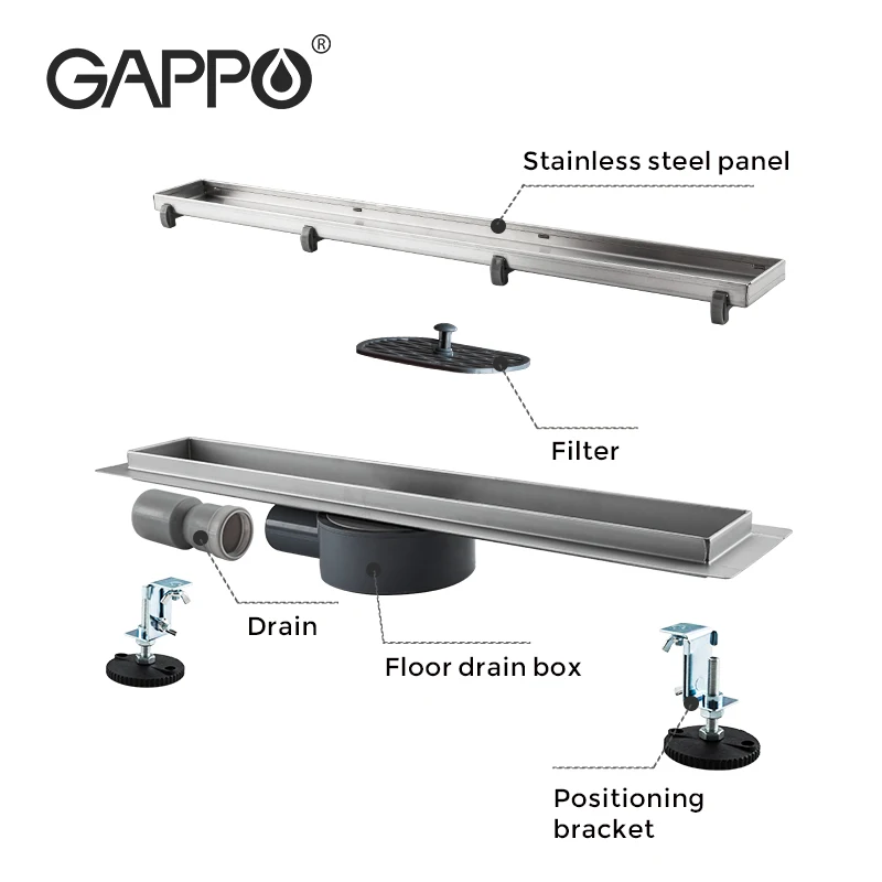 GAPPO Shower Floor drain 304 stainless steel shower floor long Linear drainage for hotel bathroom kitchen frool | Обустройство дома