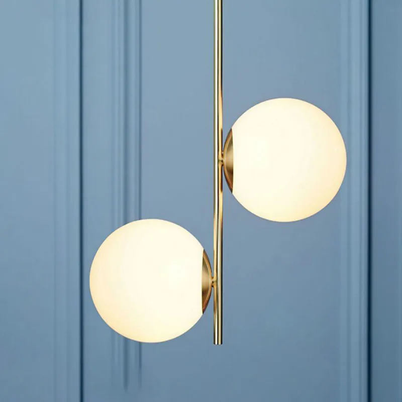 

Nordic restaurant bedroom modern double head creative living room milk white glass ball light luxury small Pendant LightsLB82716