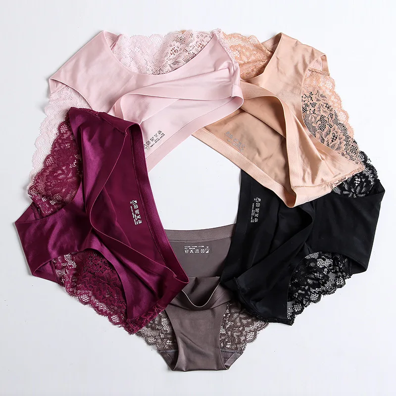 

5 Pcs/Lot High-End Luxury Pearlescent Cloth Lace Stitching Sexy Ladies Underwear Seamless Soft Women's Briefs