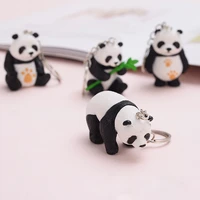 2 4pcs cute panda keychain cartoon giant panda keychains punk style animal pendant key rings for women child bag keyring gifts