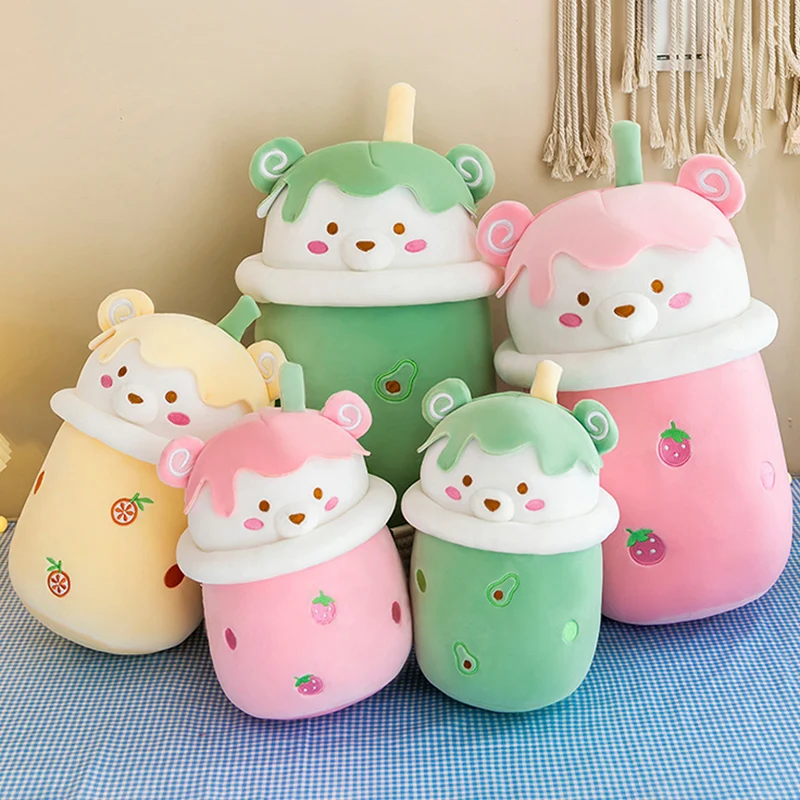 

Cute Cartoon Teddy Bear Bubble Tea Cup Shaped Pillow Plush Toys Real-life Funny Boba Food Stuffed Soft Back Cushion
