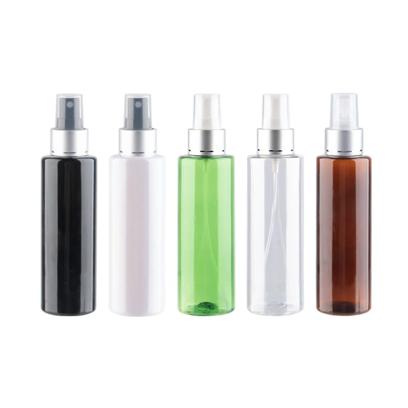 

150ml x 25 Empty Plastic Bottle With Silver Aluminum Mist Sprayer Pump Refillable Cosmetic Packaging Containers Perfume Bottles