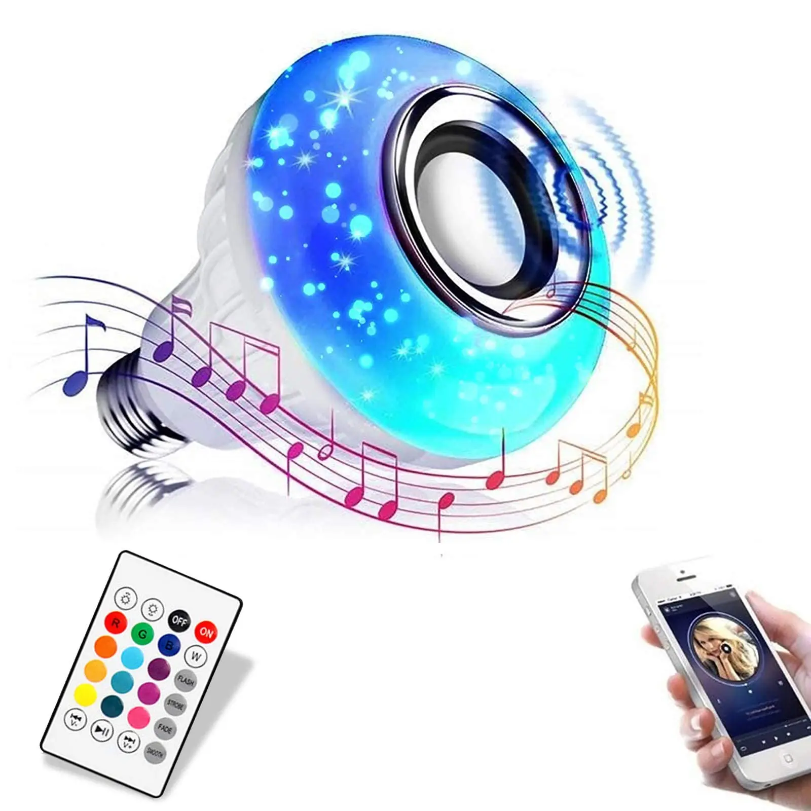 

E27 Smart RGB RGBW Wireless Bluetooth Speaker Bulb 12W LED Lamp Light Music Player Dimmable Audio 24 Keys Remote Controller