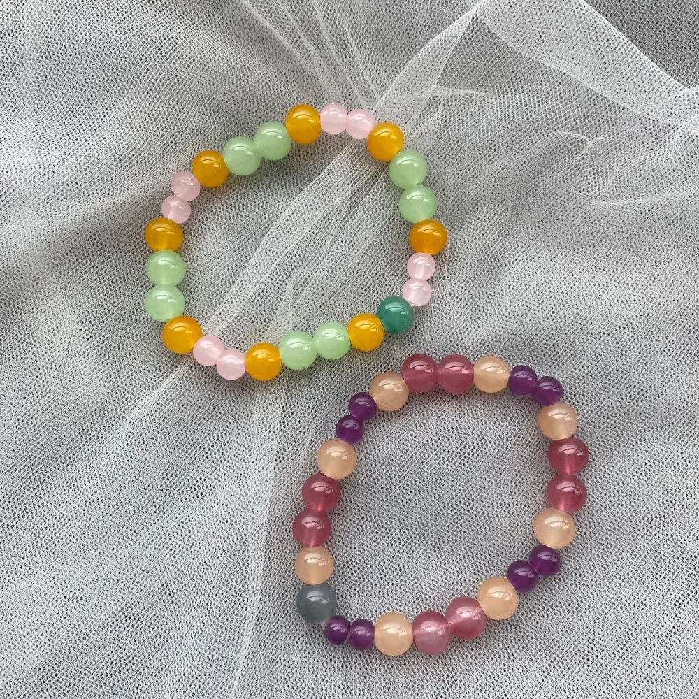 

Bohemian DIY Multicolor Glass Beads Choker Necklace&Bracelet For Women Korean Fashion Sliver Color Chain Necklace Girls Jewelry