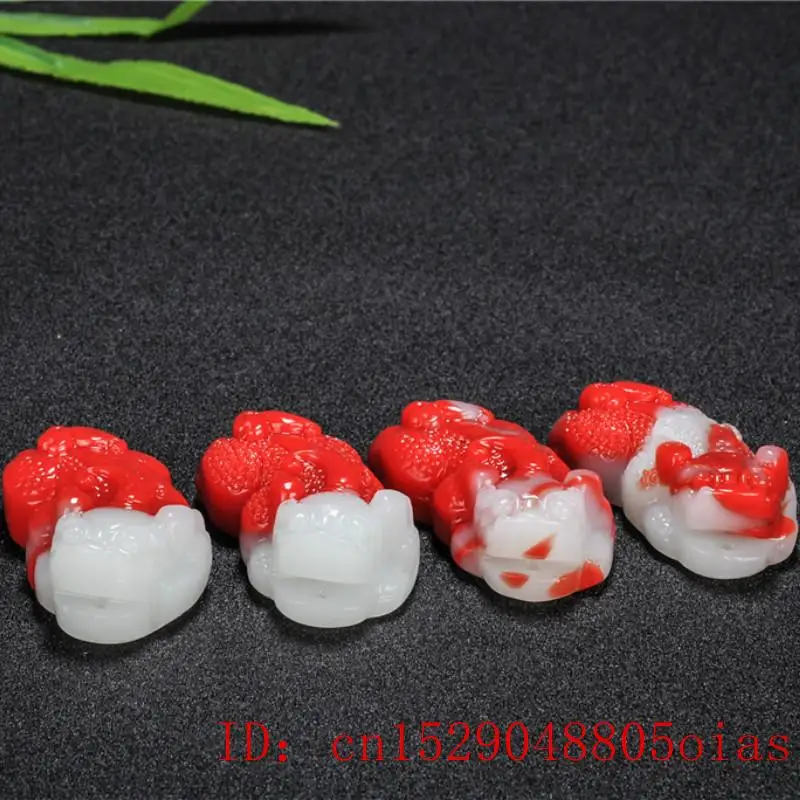 Кулон в виде тигра из Нефритового камня натуральный цвет китайский красно-белый