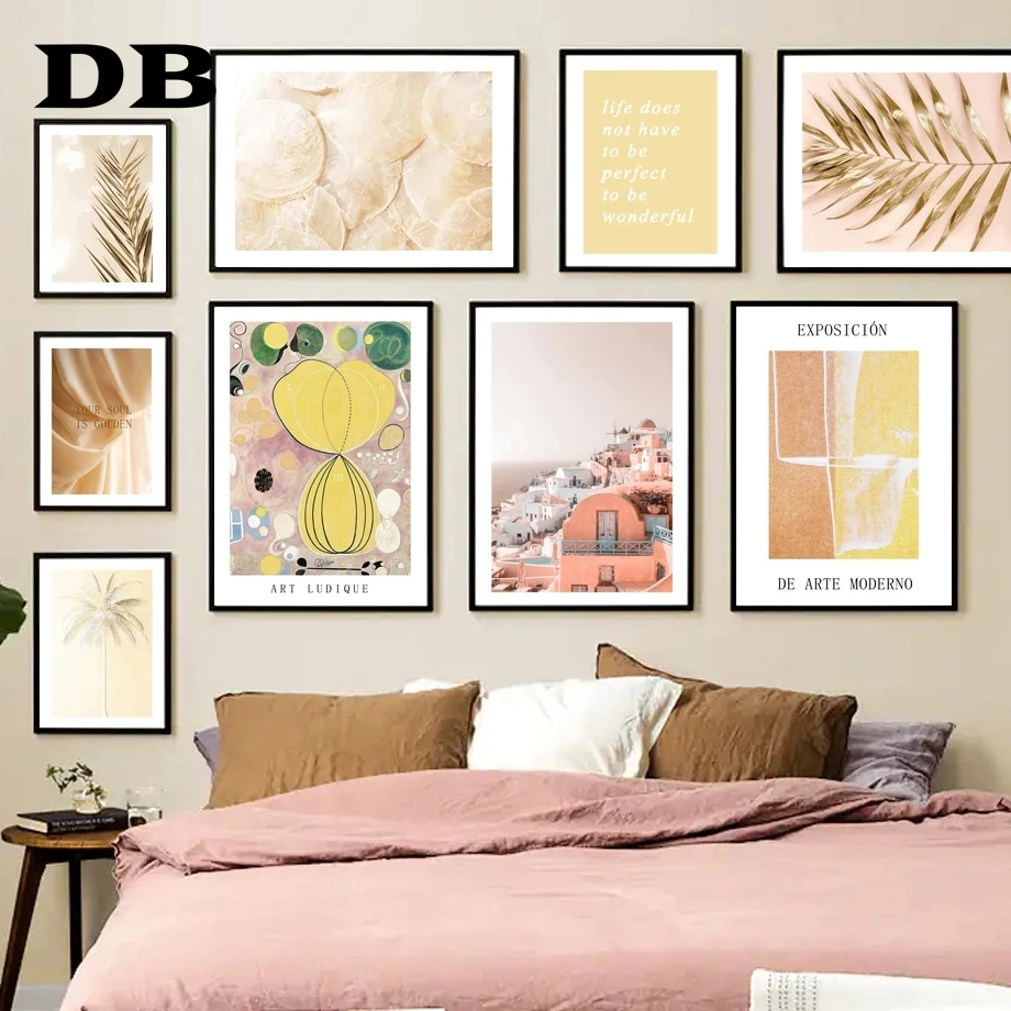 

Santorini Gold Palm Leaf Tree Abstract Playful Art Nordic Poster Wall Art Print Canvas Painting Decor Pictures For Living Room