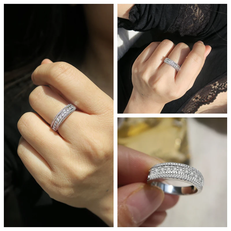 Двойное Яркое классическое кольцо на палец для женщин AAA+ кубический цирконий подарок для девочек модное ювелирное изделие R544