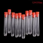 Пластиковые Прозрачные полиэтиленовые лабораторные красные пробирки с крышками, 10 шт., 12*100 мм, Стандартные Контейнеры