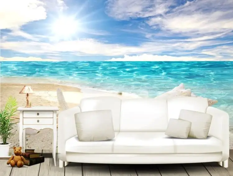 Настенные 3D-обои в европейском стиле с изображением синего океана пляжа песка