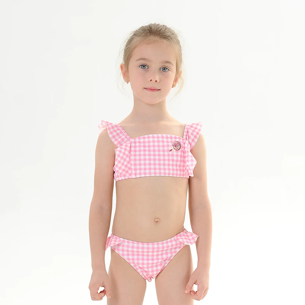 

2020 New Baby Girl's Bikini Set Classic Geometric Swimsuit Lollipop Flounce Swimwear little Girl Adjustable Bathsuit