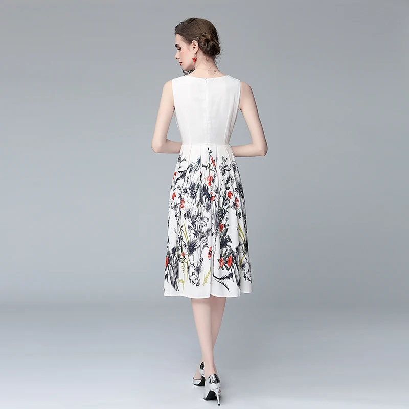 

2021 Summer Eegant Tank Dress Women's Sleeveless Boho Flower Printed Vintage Casual Female Vest Beach Midi Party Dress Vestidos