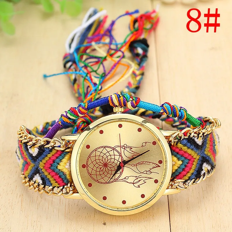 

Fashion Women Quartz Watch National Style Colorful Dial Wrist Watches with Weaving Strap TT@88