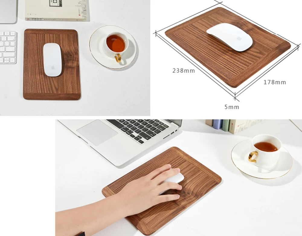 Черный грецкий орех деревянные Мышь коврик для офиса дома гладкая Защита