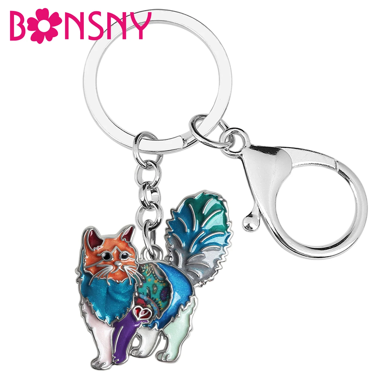 BONSNY эмалевый сплав Цветочный милый Элегантный Пушистый кот котенок брелки