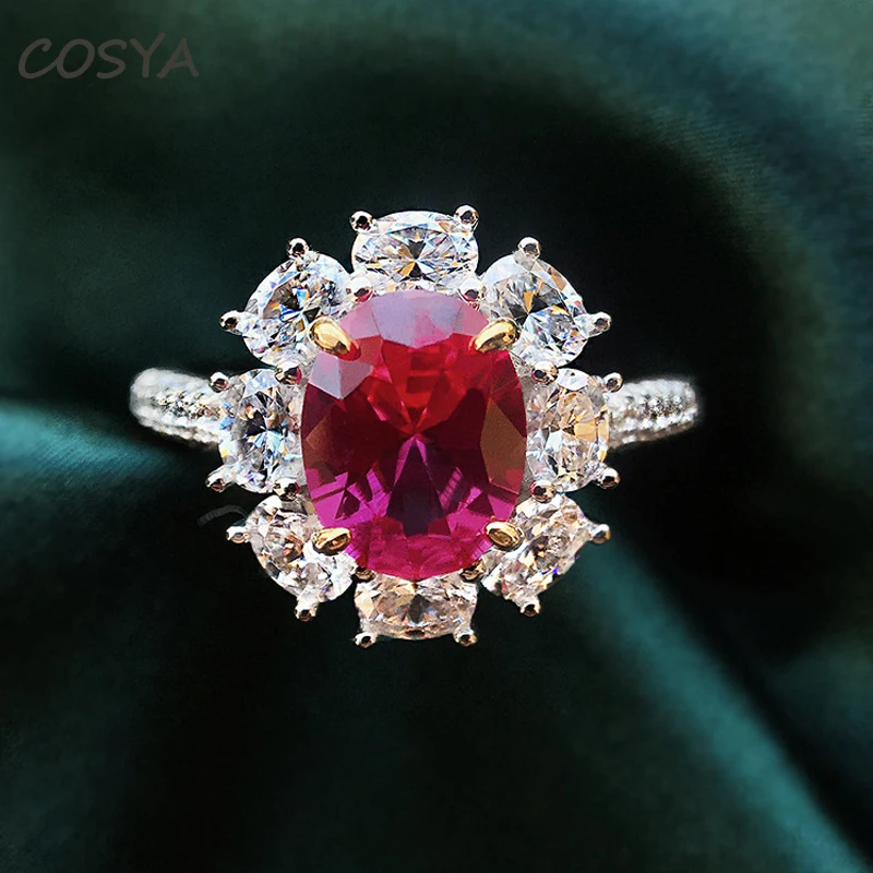 

COSYA 100% 925 Sterling Silver Ruby 7*9mm High Carbon Diamond Shining Rings For Women Wedding Engagement Party Fine Jewelry Gift