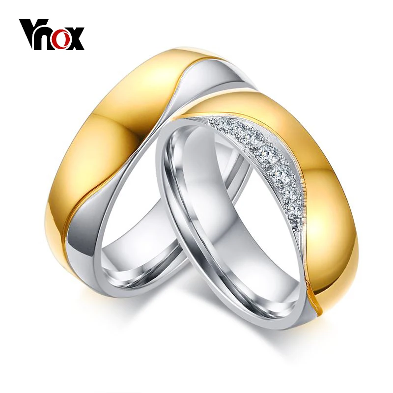 Vnox AAA CZ Камни Свадебные Кольца для Для женщин мужчин элегантные золотые кольца