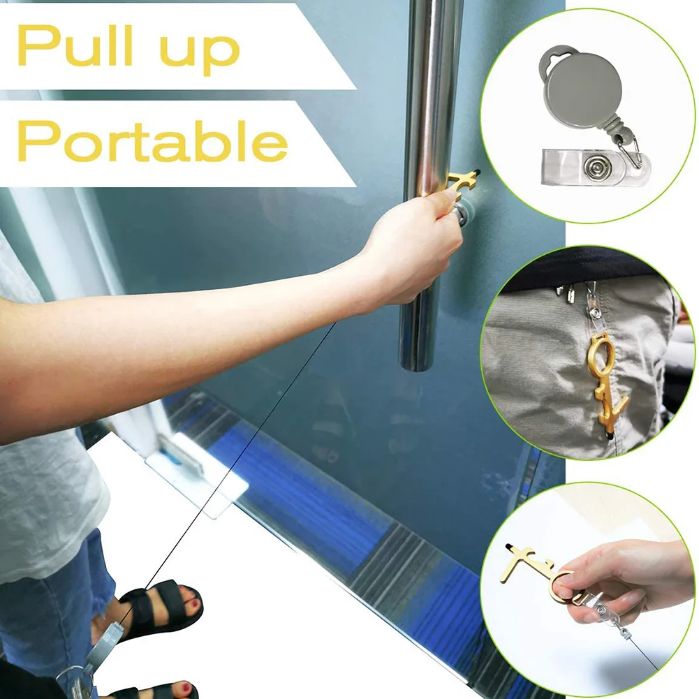 

Non-Contact Door Opener Tool Handheld Keychain Retractable Chain Kit for Handles Buttons DJA88