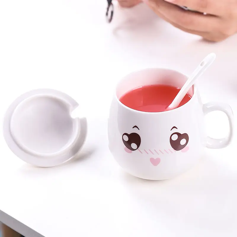 Керамическая чашка с крышкой ложка милая большая емкость кружка для кофе молодая